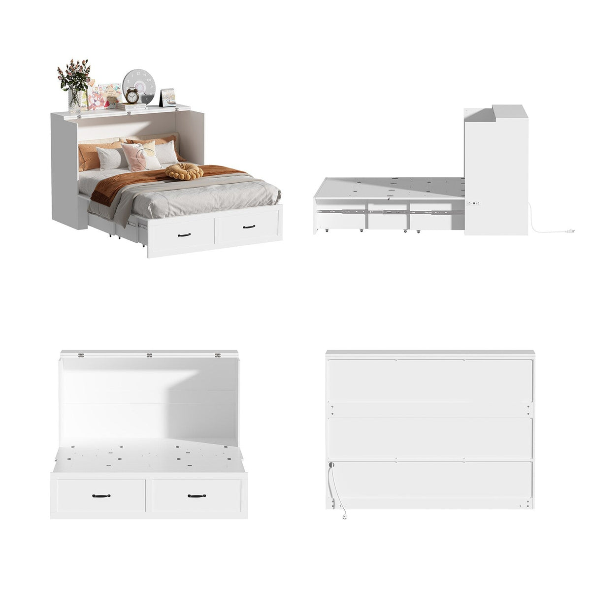 FUFU&GAGA Full Size Murphy Bed Cabinet with Charging Station and Drawer