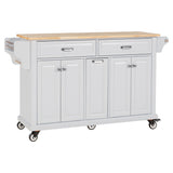 Damerin White Wood Base with Wood Top Rolling Kitchen Island (18.13-in x 60.5-in x 36.75-in)