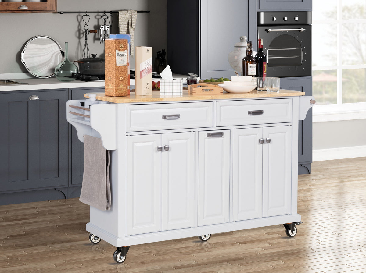 Damerin White Wood Base with Wood Top Rolling Kitchen Island (18.13-in x 60.5-in x 36.75-in)