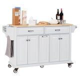 Damerin White Wood Base with Wood Top Rolling Kitchen Island (18.13-in x 60.5-in x 36.75-in)