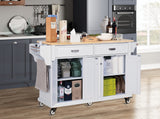 Damerin White Wood Base with Wood Top Rolling Kitchen Island (18.13-in x 60.5-in x 36.75-in)