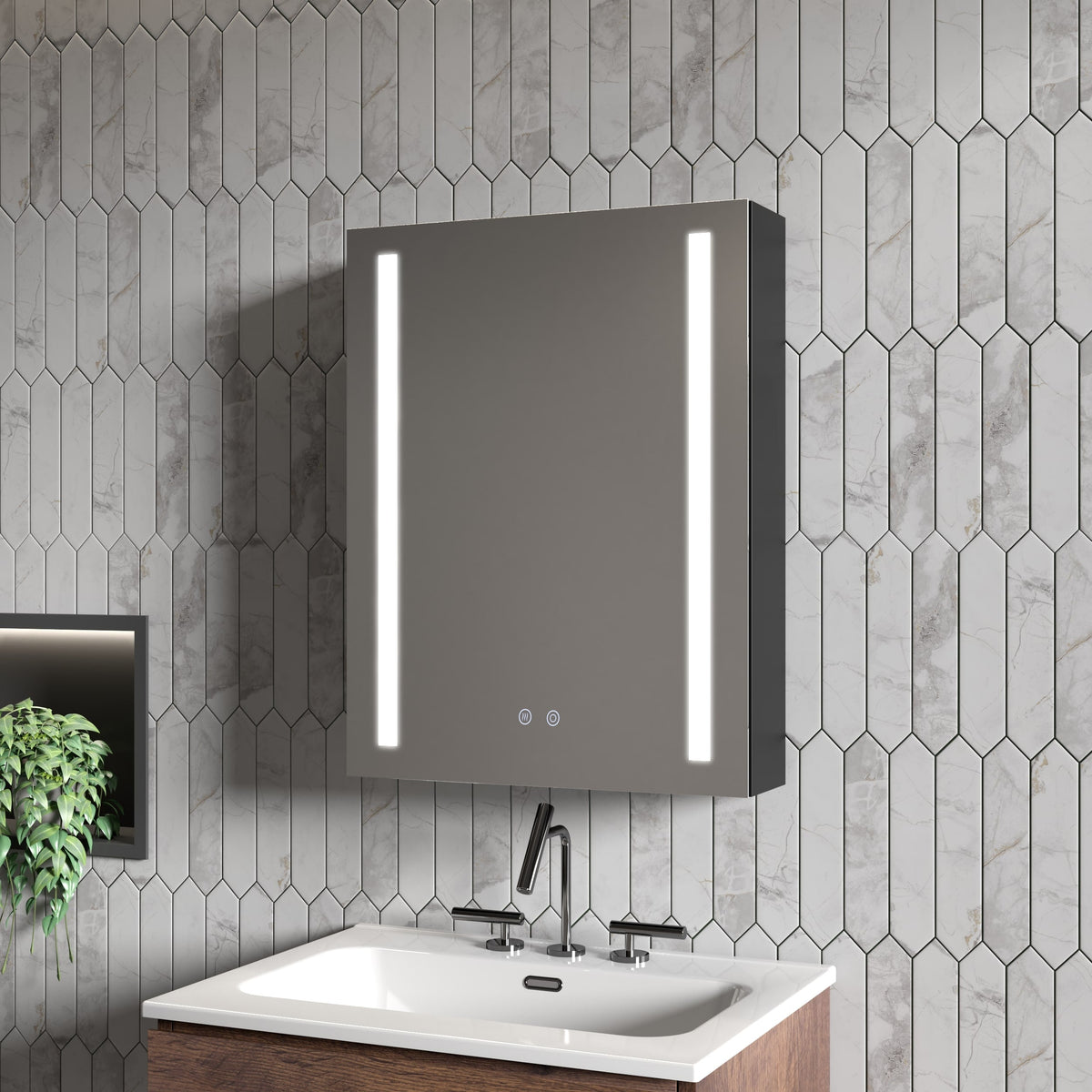 Forclover 20-in x 26-in Lighted LED Fog Free Surface Mount Black Mirrored Soft Close Medicine Cabinet