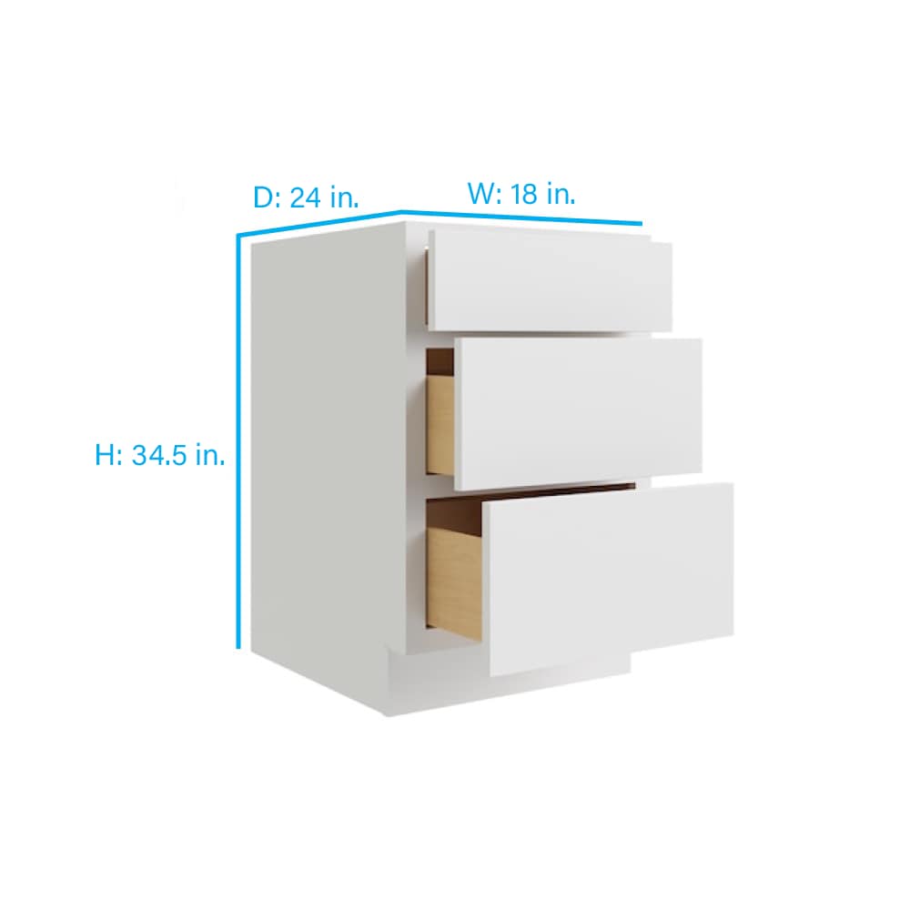 RELIABILT Parkstone 18-in W x 34.5-in H x 24-in D White 3-Drawer Base Fully Assembled Plywood Cabinet (Flat Panel Style)