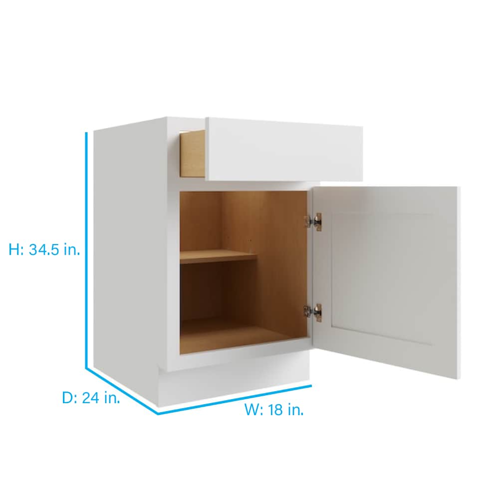 RELIABILT Parkstone 18-in W x 34.5-in H x 24-in D White 1-Drawer Base Fully Assembled Plywood Cabinet (Flat Panel Shaker Style)