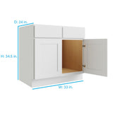 RELIABILT Parkstone 33-in W x 34.5-in H x 24-in D White Sink Base Fully Assembled Plywood Cabinet (Flat Panel Shaker Style)