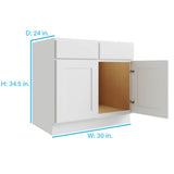 RELIABILT Parkstone 30-in W x 34.5-in H x 24-in D White Sink Base Fully Assembled Plywood Cabinet (Flat Panel Shaker Style)