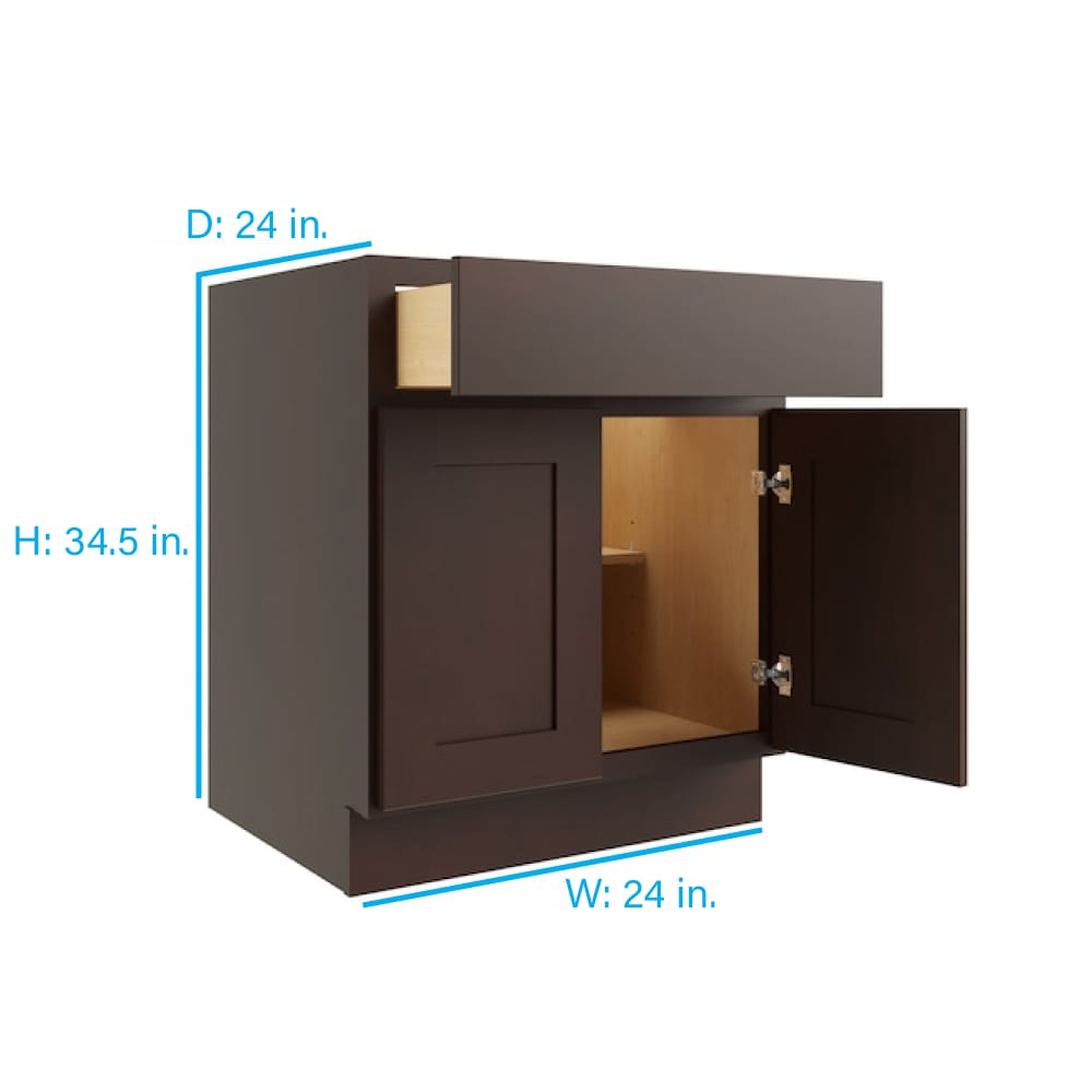 RELIABILT Parkstone 24-in W x 34.5-in H x 24-in D Espresso 1-Drawer Base Fully Assembled Plywood Cabinet (Flat Panel Shaker Style)