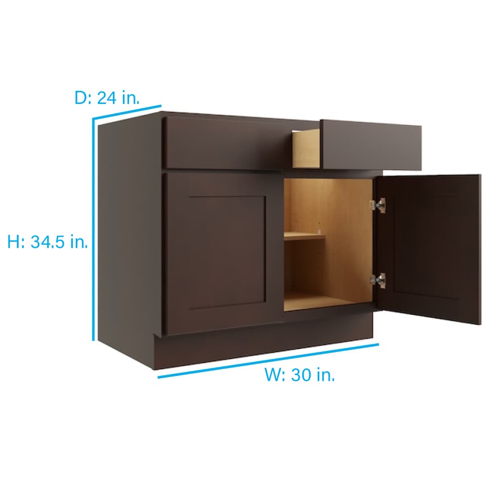 RELIABILT Parkstone 30-in W x 34.5-in H x 24-in D Espresso 2-Drawers Base Fully Assembled Plywood Cabinet (Flat Panel Shaker Style)
