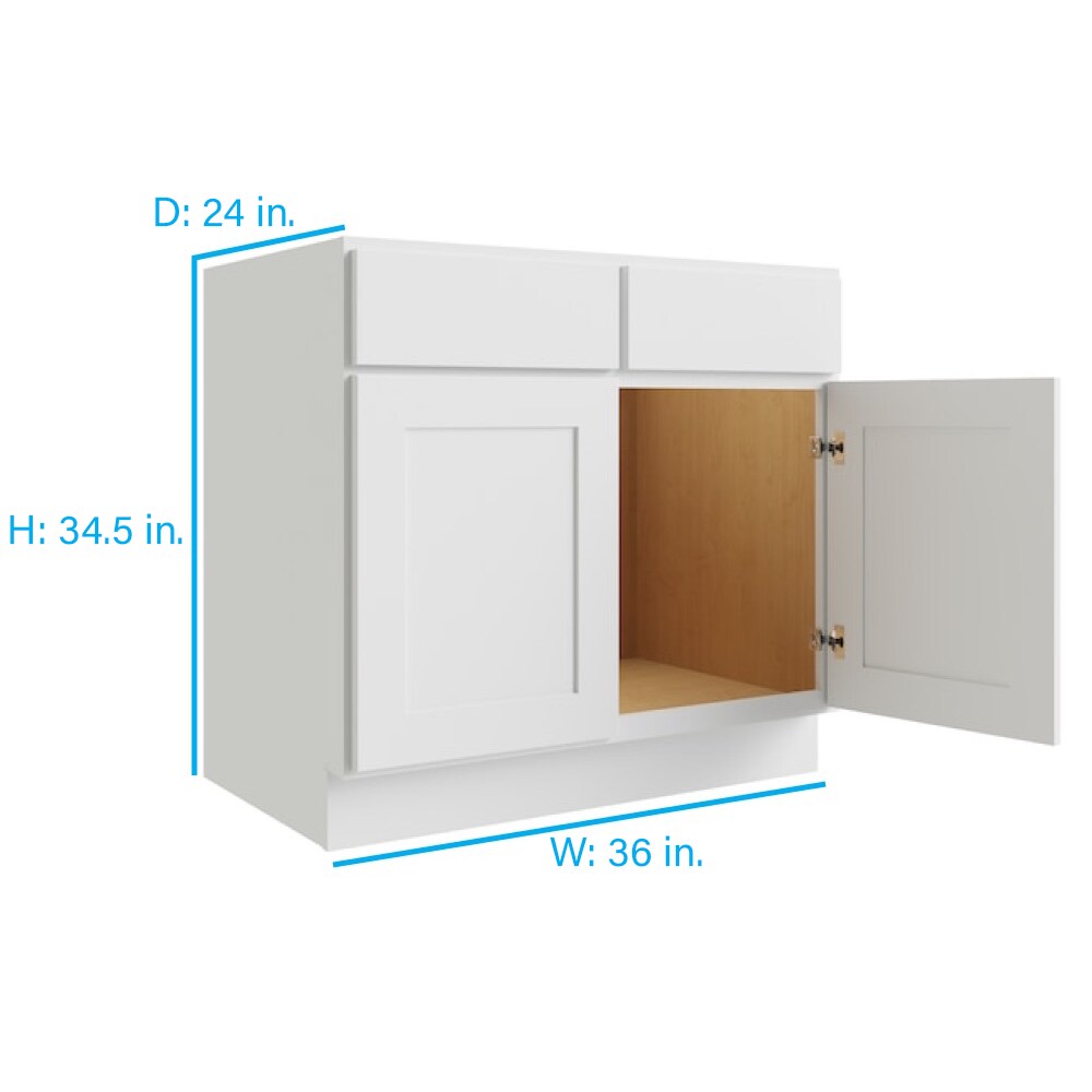 RELIABILT Parkstone 36-in W x 34.5-in H x 24-in D White Sink Base Fully Assembled Plywood Cabinet (Flat Panel Shaker Style)