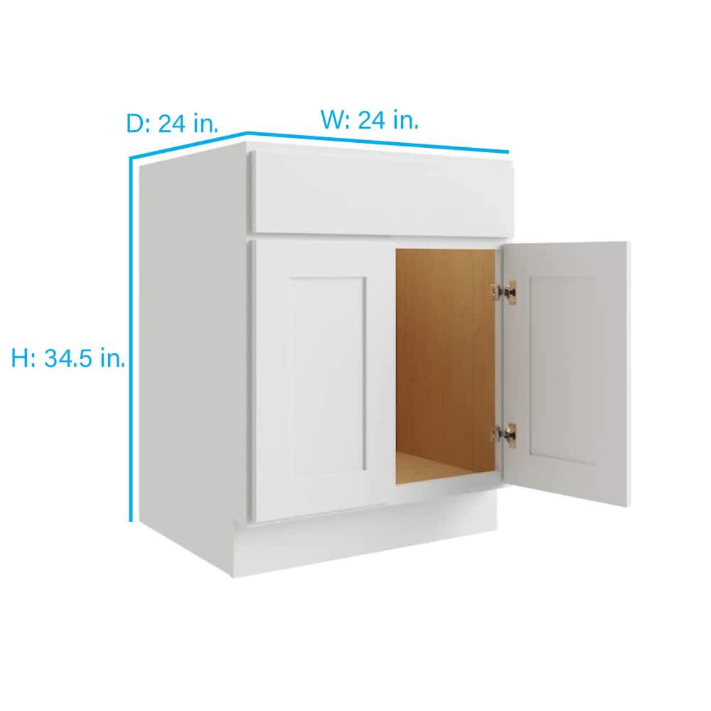 RELIABILT Parkstone 24-in W x 34.5-in H x 24-in D White Sink Base Fully Assembled Plywood Cabinet (Flat Panel Shaker Style)
