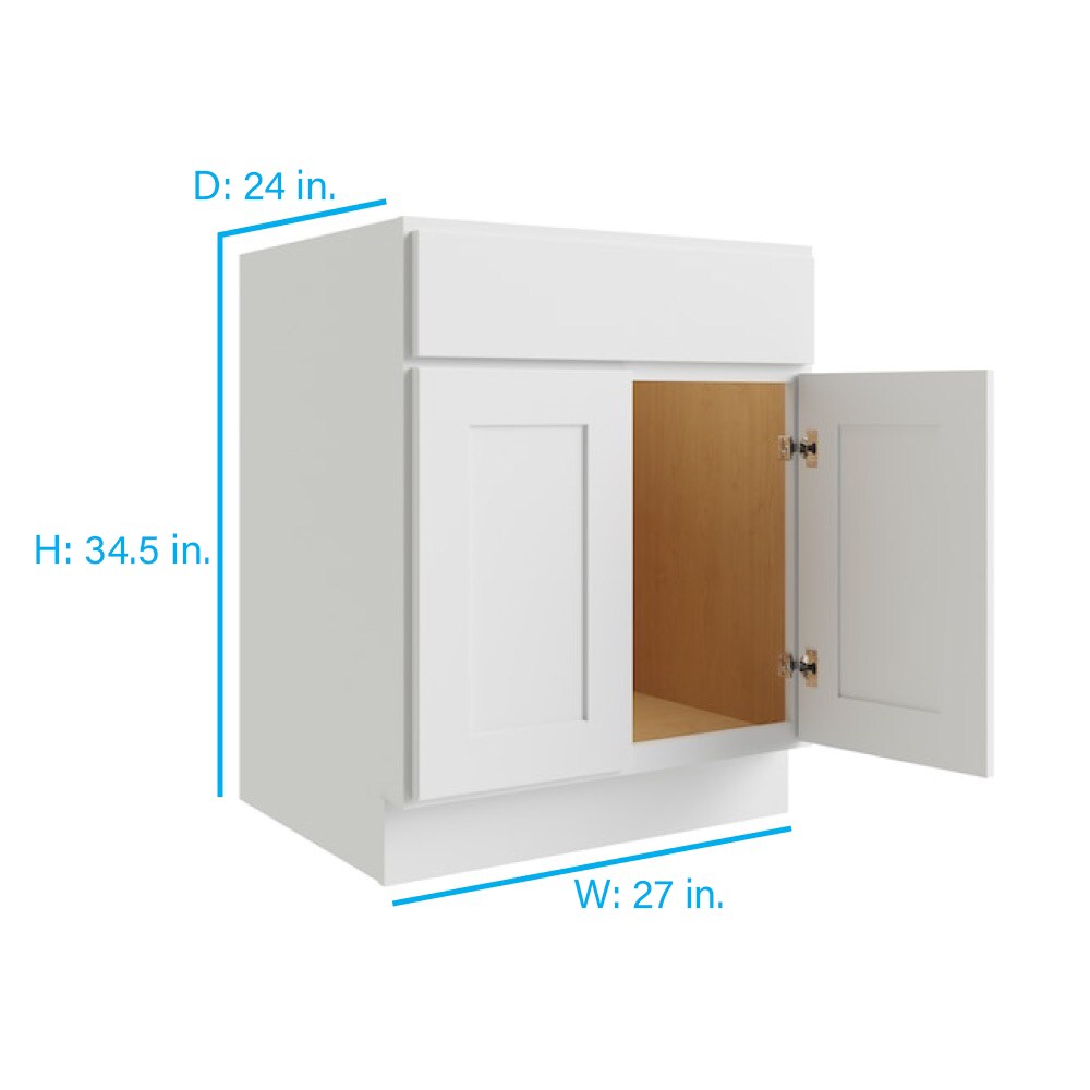 RELIABILT Parkstone 27-in W x 34.5-in H x 24-in D White Sink Base Fully Assembled Plywood Cabinet (Flat Panel Shaker Style)