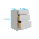 RELIABILT Parkstone 15-in W x 34.5-in H x 24-in D Grey 3-Drawer Base Fully Assembled Plywood Cabinet (Flat Panel Style)