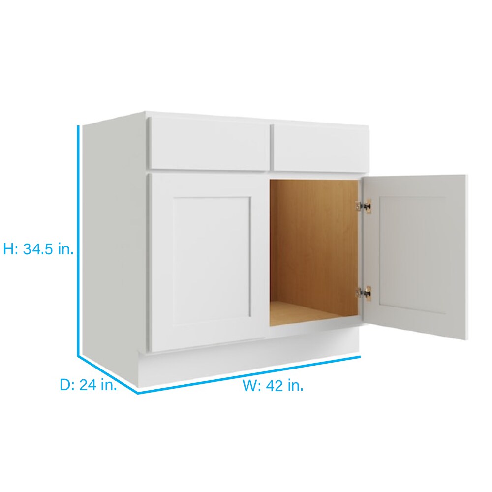 RELIABILT Parkstone 42-in W x 34.5-in H x 24-in D White Sink Base Fully Assembled Plywood Cabinet (Flat Panel Shaker Style)