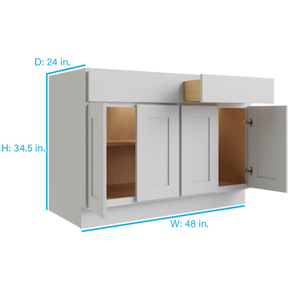 RELIABILT Parkstone 48-in W x 34.5-in H x 24-in D Grey 2-Drawers Base Fully Assembled Plywood Cabinet (Flat Panel Shaker Style)
