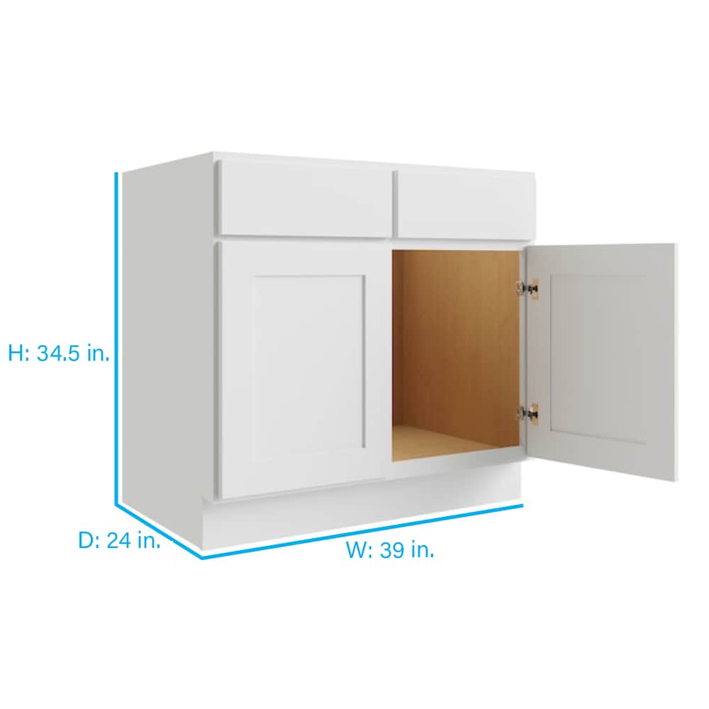 RELIABILT Parkstone 39-in W x 34.5-in H x 24-in D White Sink Base Fully Assembled Plywood Cabinet (Flat Panel Shaker Style)
