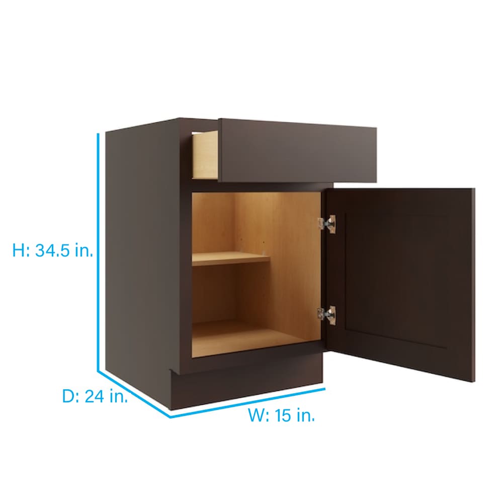 RELIABILT Parkstone 15-in W x 34.5-in H x 24-in D Espresso 1-Drawer Base Fully Assembled Plywood Cabinet (Flat Panel Shaker Style)
