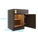 RELIABILT Parkstone 15-in W x 34.5-in H x 24-in D Espresso 1-Drawer Base Fully Assembled Plywood Cabinet (Flat Panel Shaker Style)