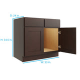RELIABILT Parkstone 33-in W x 34.5-in H x 24-in D Espresso Sink Base Fully Assembled Plywood Cabinet (Flat Panel Shaker Style)