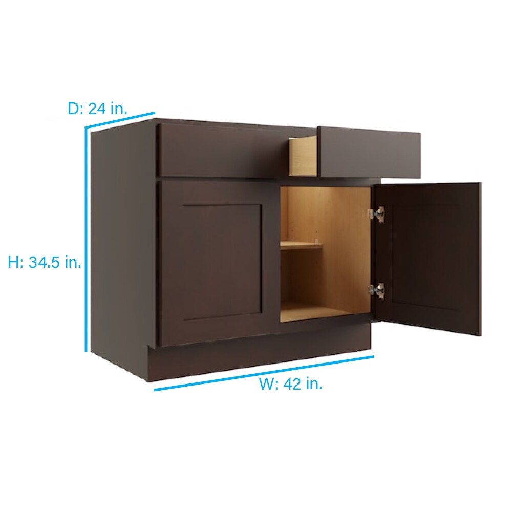 RELIABILT Parkstone 42-in W x 34.5-in H x 24-in D Espresso 2-Drawers Base Fully Assembled Plywood Cabinet (Flat Panel Shaker Style)