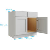 RELIABILT Parkstone 33-in W x 34.5-in H x 24-in D Grey Base Fully Assembled Plywood Cabinet (Flat Panel Shaker Door Style)