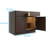 RELIABILT Parkstone 36-in W x 34.5-in H x 24-in D Espresso 2-Drawers Base Fully Assembled Plywood Cabinet (Flat Panel Shaker Style)