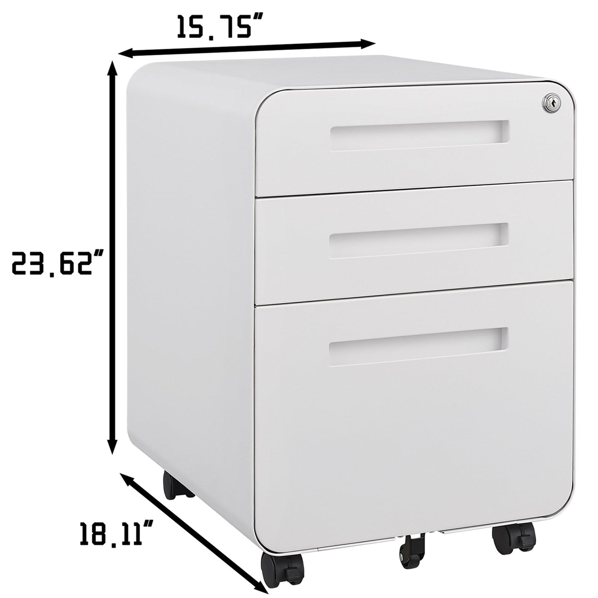 SINOFURN White 3-Drawer 15.8-in File Cabinet