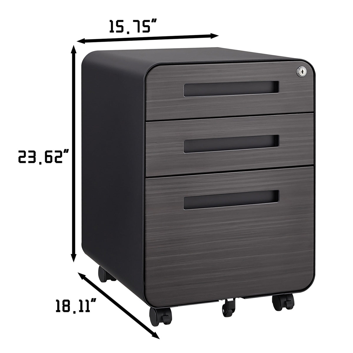 SINOFURN Black 3-Drawer 15.8-in File Cabinet
