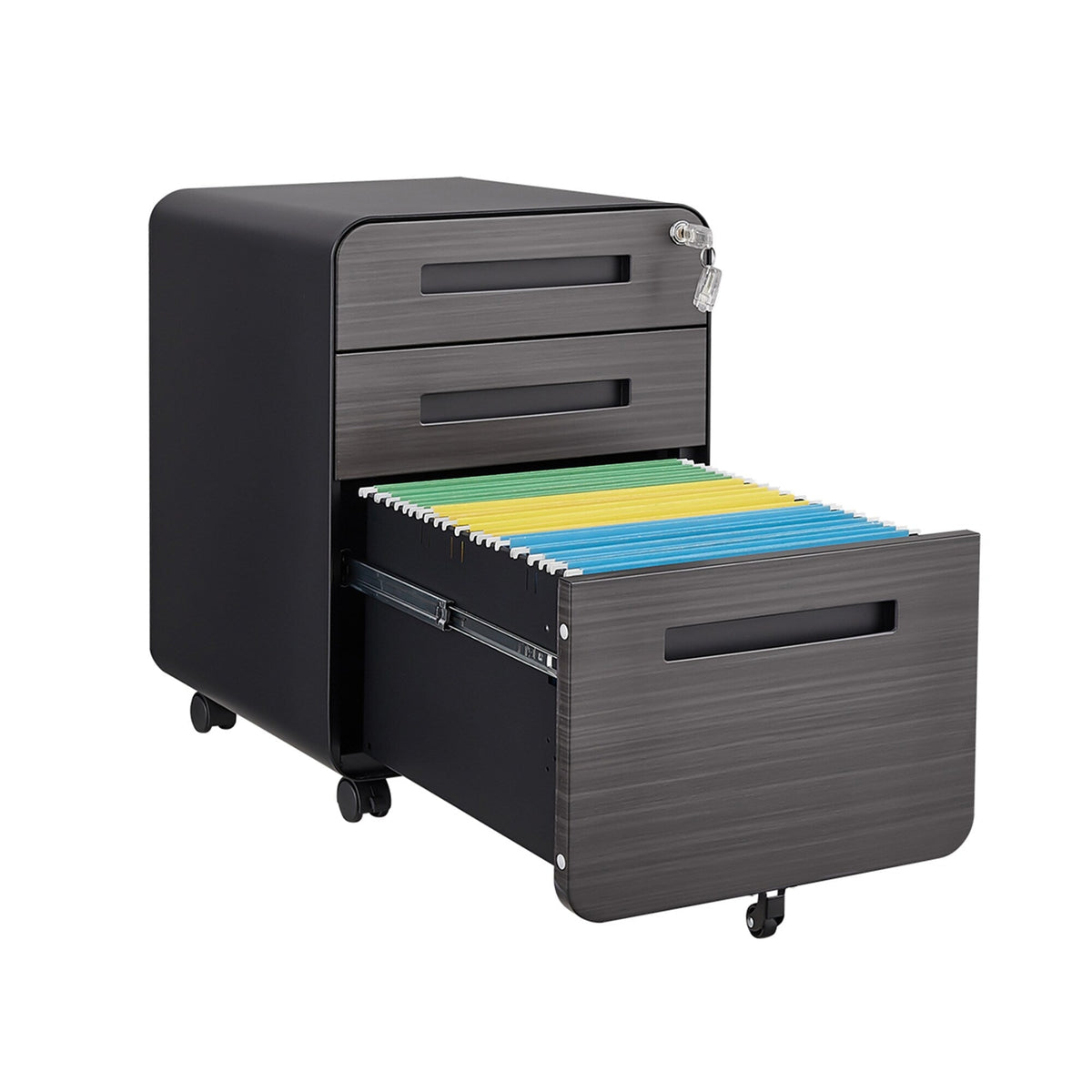 SINOFURN Black 3-Drawer 15.8-in File Cabinet
