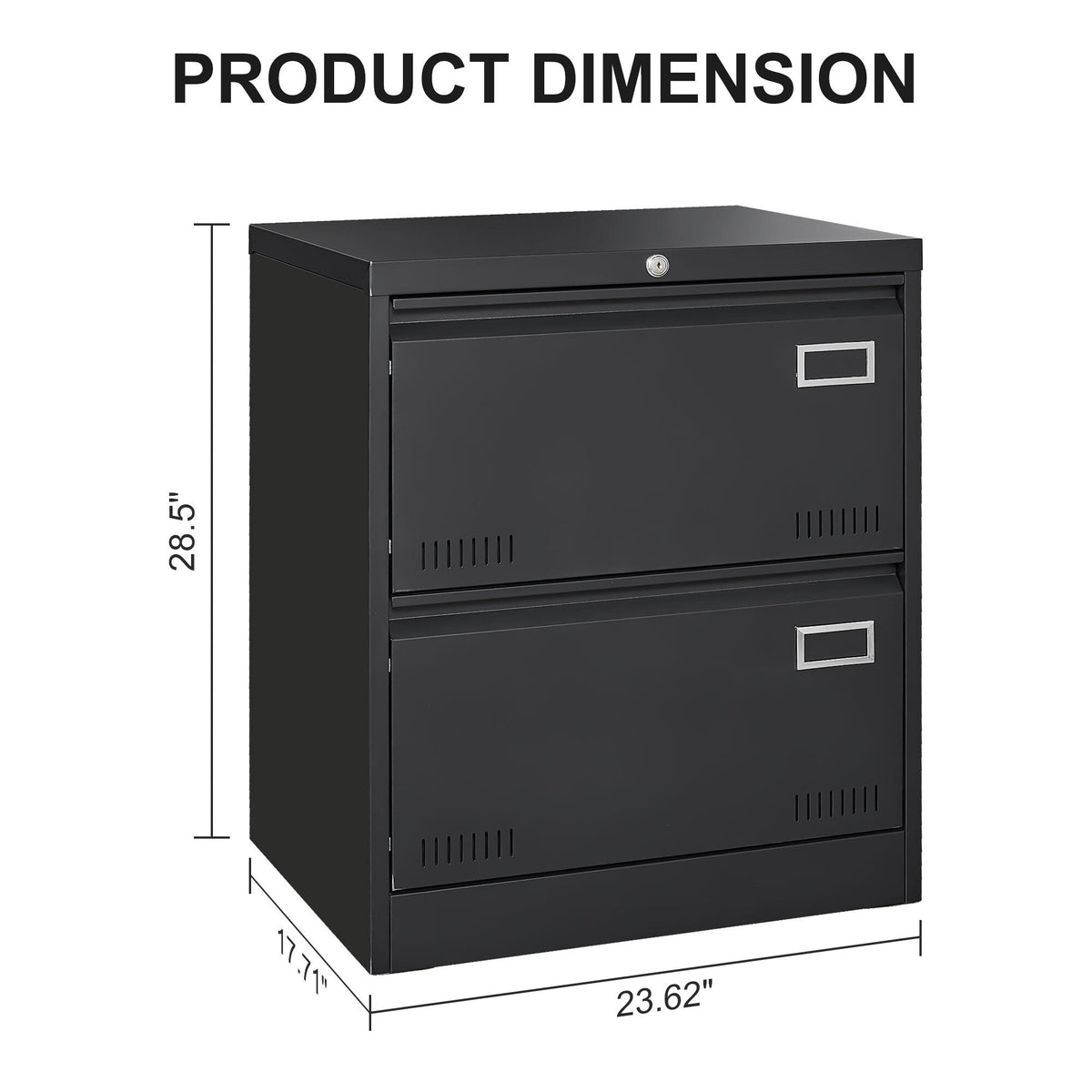 SINOFURN Black 2-Drawer 23.6-in File Cabinet