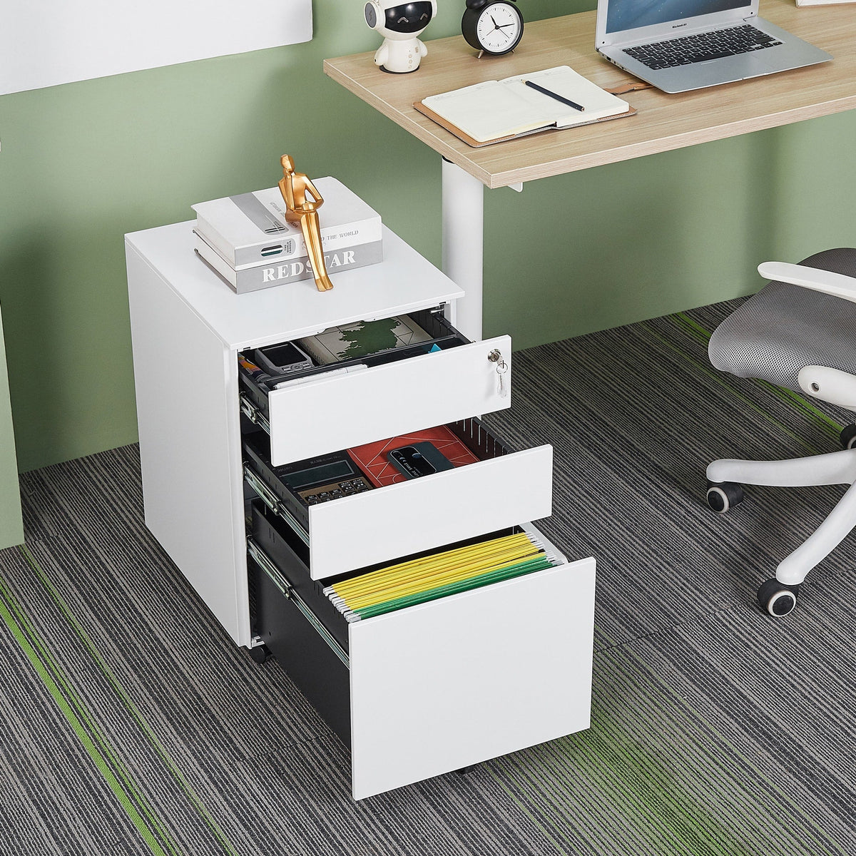 SINOFURN White 3-Drawer 15.4-in File Cabinet