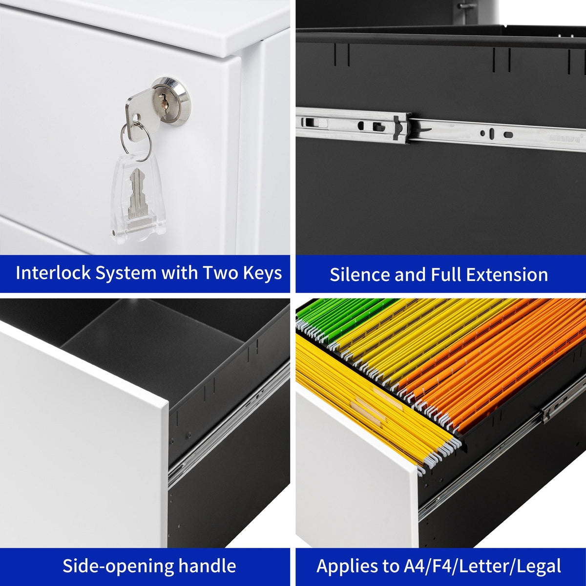 SINOFURN White 3-Drawer 15.4-in File Cabinet