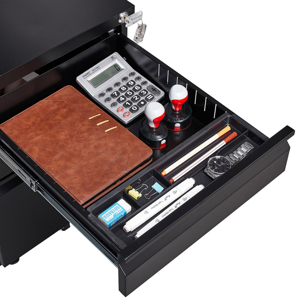 SINOFURN Black 3-Drawer 15.4-in File Cabinet