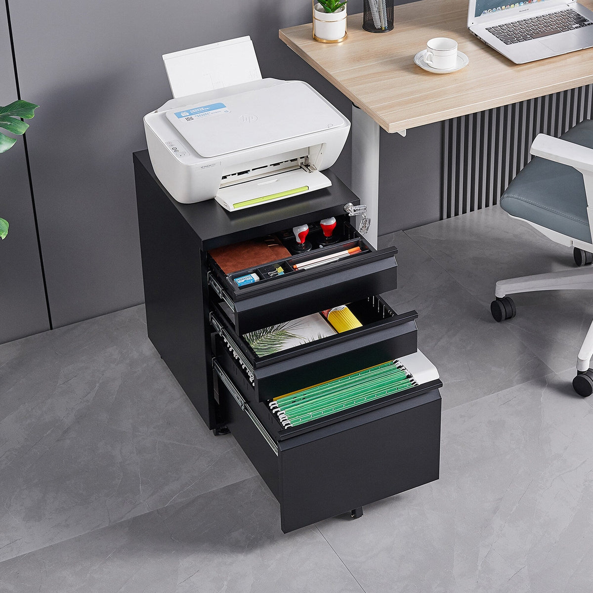 SINOFURN Black 3-Drawer 15.4-in File Cabinet