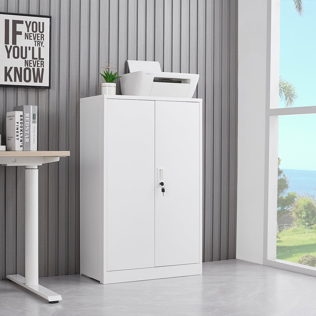 SINOFURN White 25.6-in File Cabinet