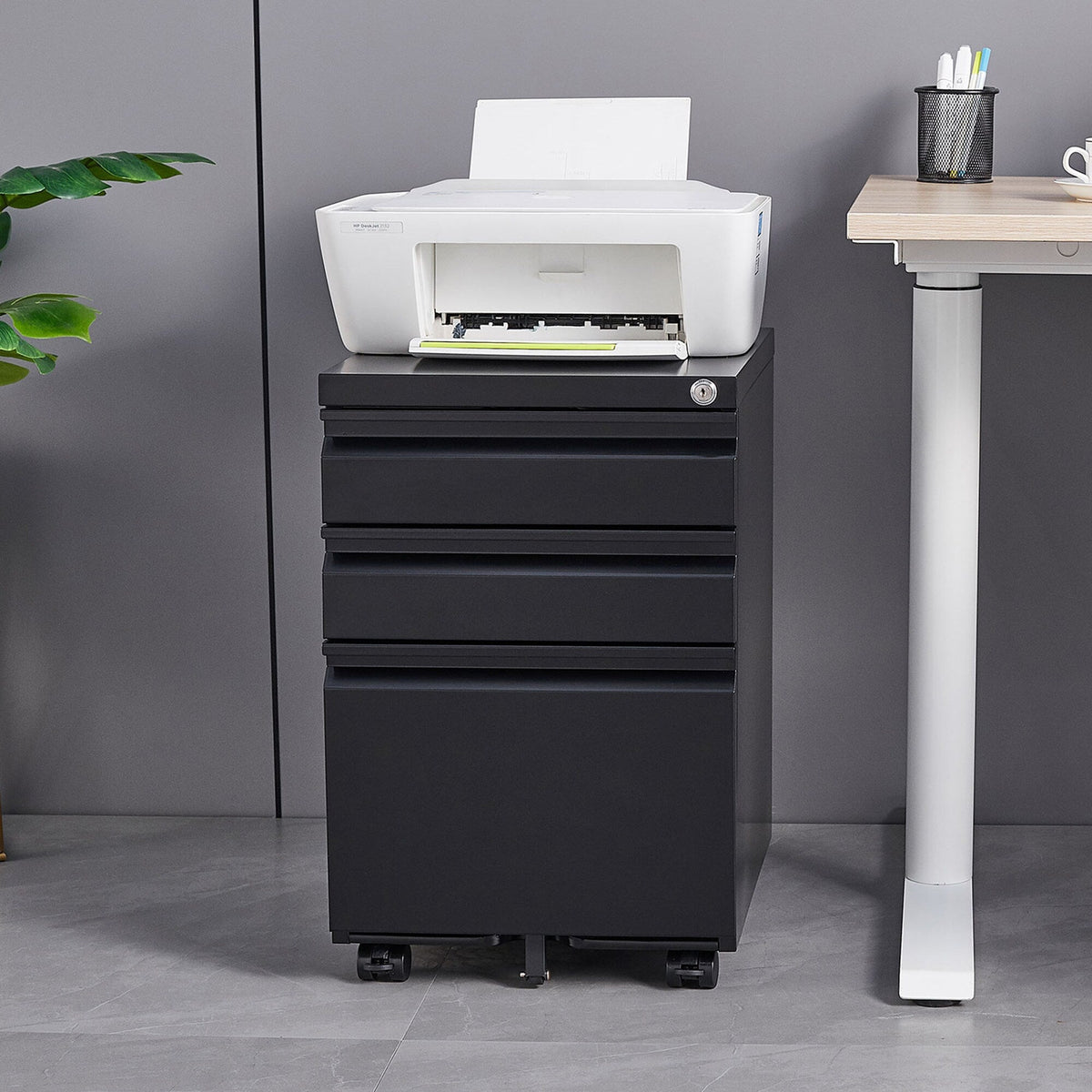 SINOFURN Black 3-Drawer 15.4-in File Cabinet