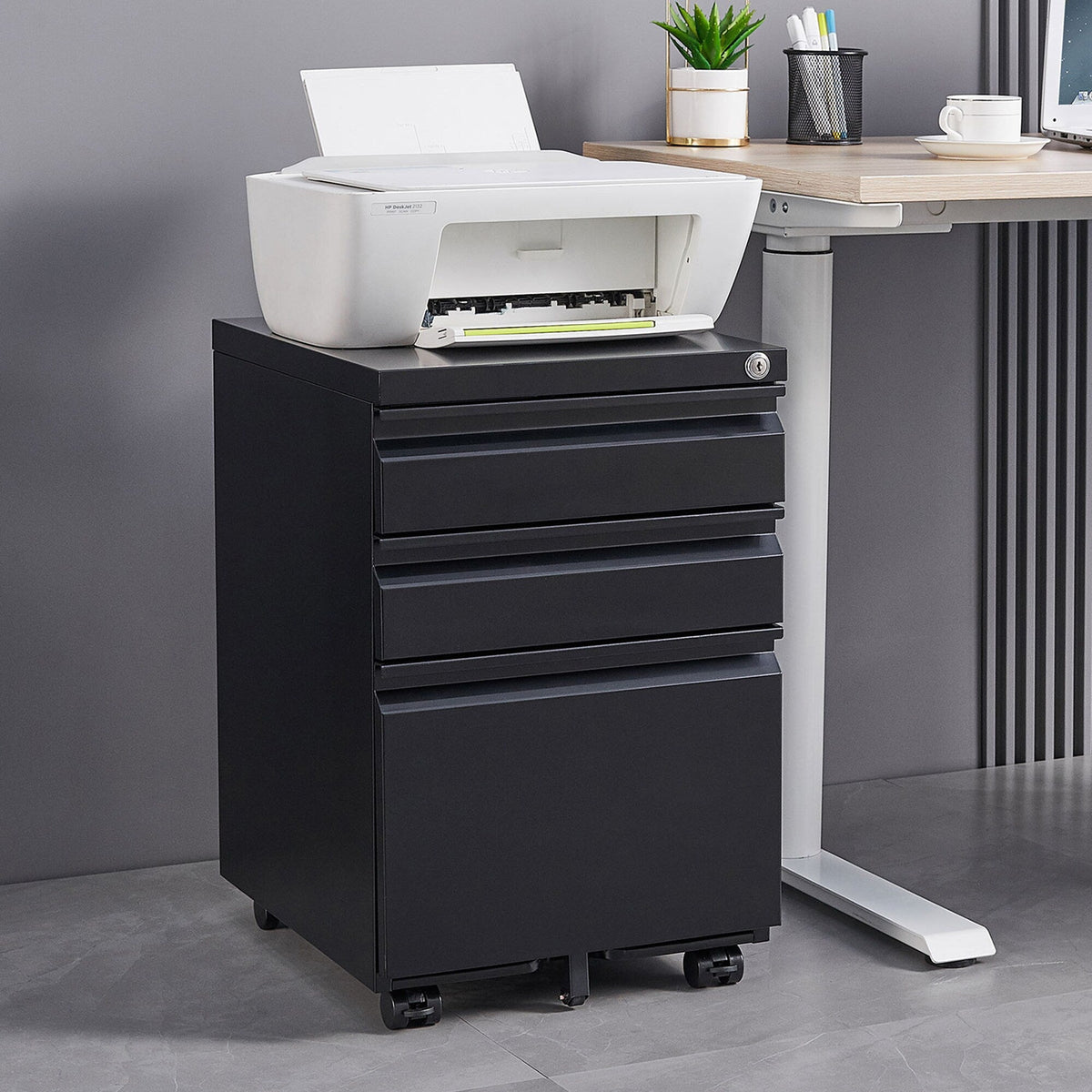 SINOFURN Black 3-Drawer 15.4-in File Cabinet