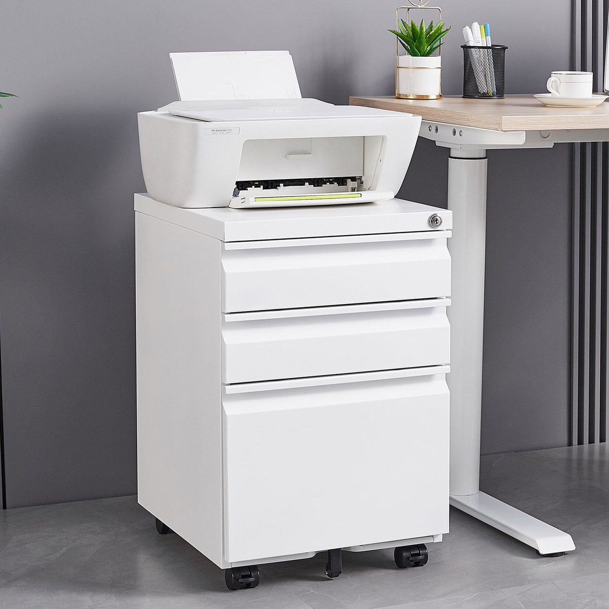 SINOFURN White 3-Drawer 15.4-in File Cabinet