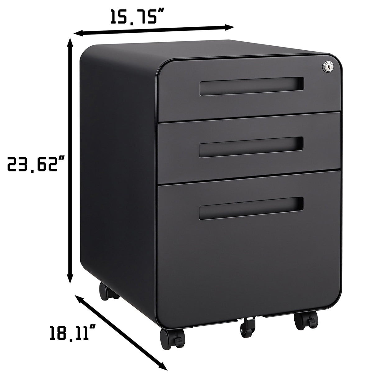 SINOFURN Black 3-Drawer 15.8-in File Cabinet