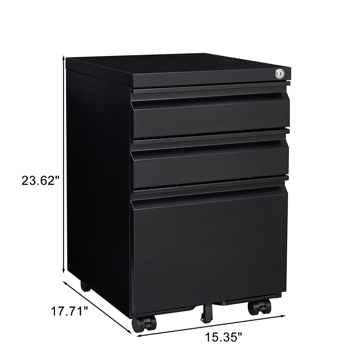 SINOFURN Black 3-Drawer 15.4-in File Cabinet