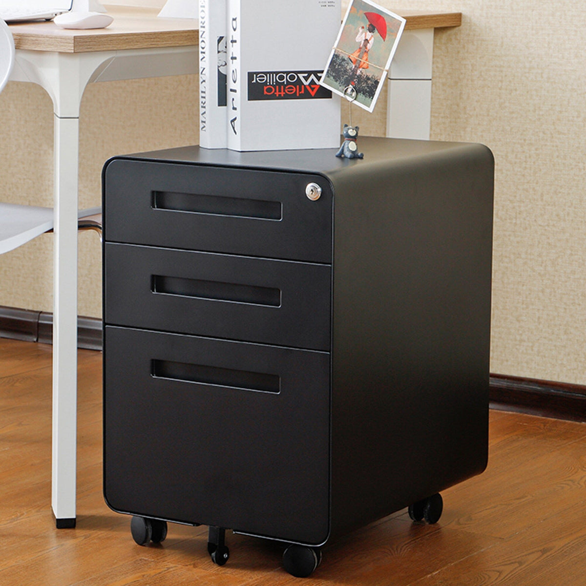 SINOFURN Black 3-Drawer 15.8-in File Cabinet