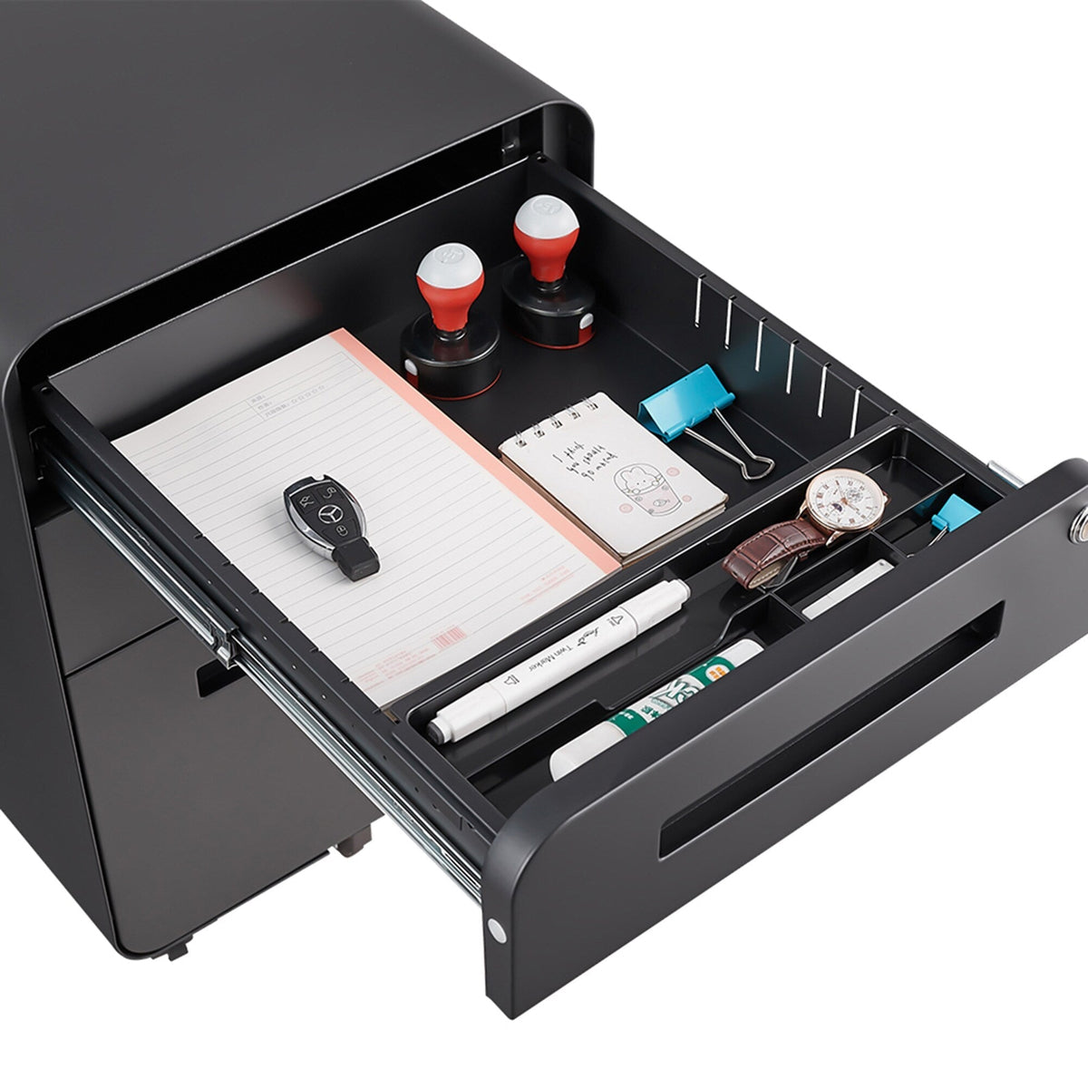 SINOFURN Black 3-Drawer 15.8-in File Cabinet