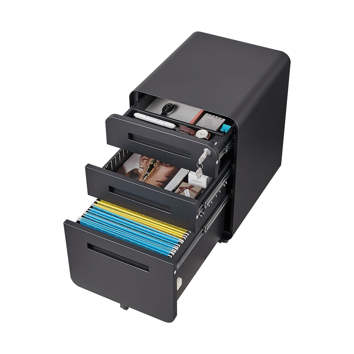 SINOFURN Black 3-Drawer 15.8-in File Cabinet