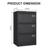 SINOFURN Black 3-Drawer 23.6-in File Cabinet