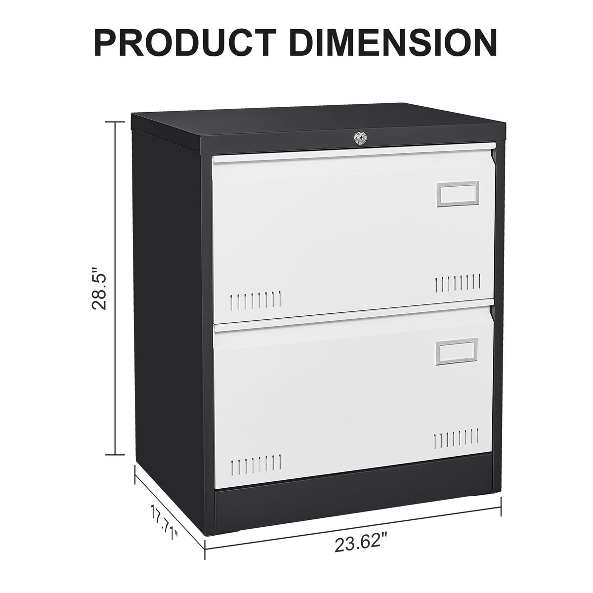 SINOFURN Black+White 2-Drawer 23.6-in File Cabinet