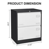 SINOFURN Black+White 2-Drawer 23.6-in File Cabinet