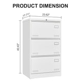 SINOFURN White 3-Drawer 23.6-in File Cabinet