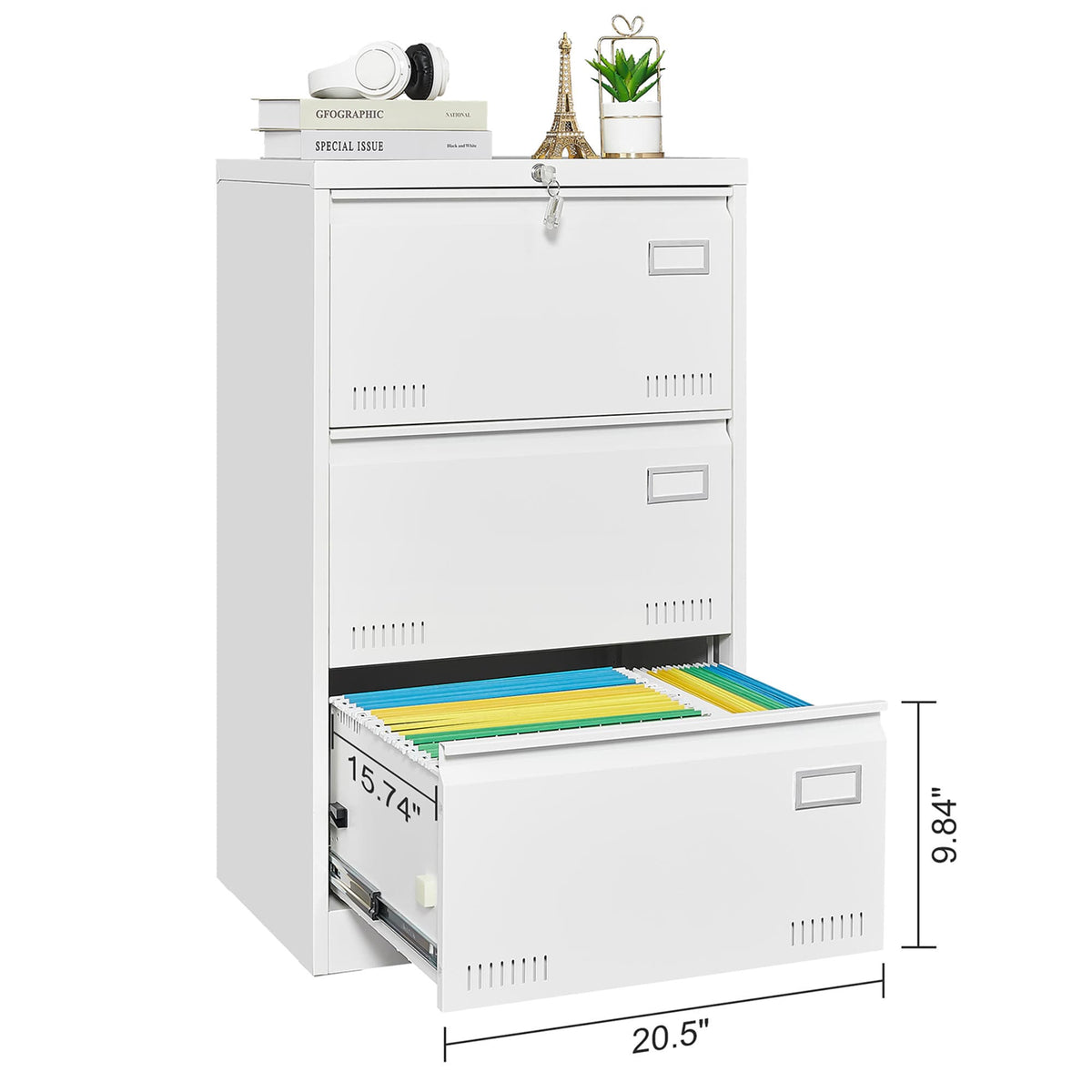 SINOFURN White 3-Drawer 23.6-in File Cabinet
