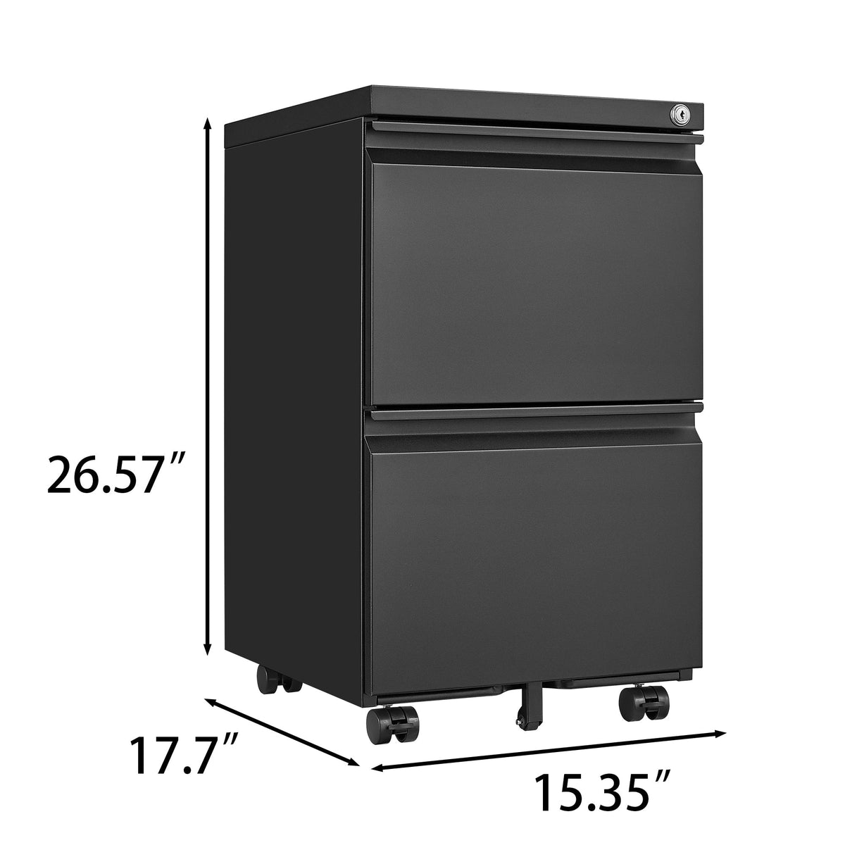 SINOFURN Black 2-Drawer 15.4-in File Cabinet