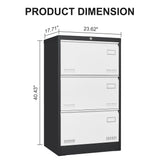 SINOFURN Black+White 3-Drawer 23.6-in File Cabinet