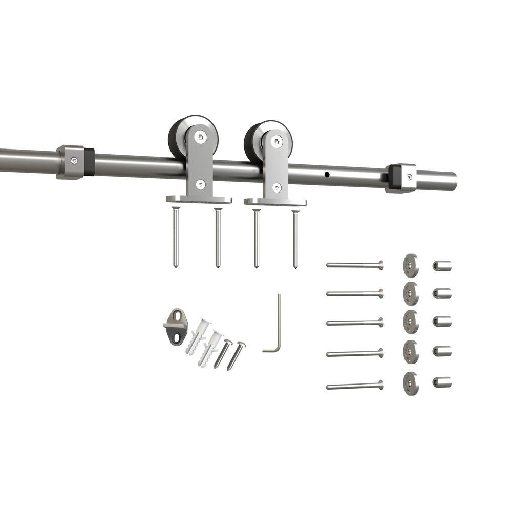 30 in. x 80 in. White Primed Composite Wood Barn Door Slab with Hardware Set - Super Arbor